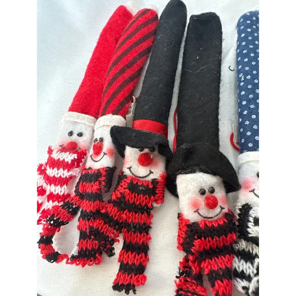 Christmas Snowman 9PC Candy Cane Holder Red Black Felt Christmas Ornaments
